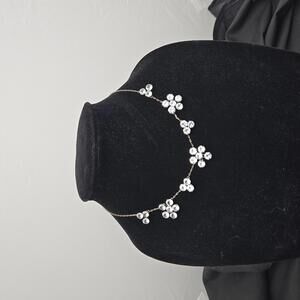 Vintage Austrian Sterling Silver Blue Crystal Floral Station Necklace Bridal